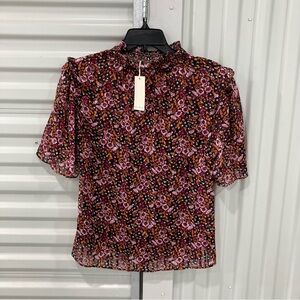MELLODAY Floral Print Blouse - Pink and Black